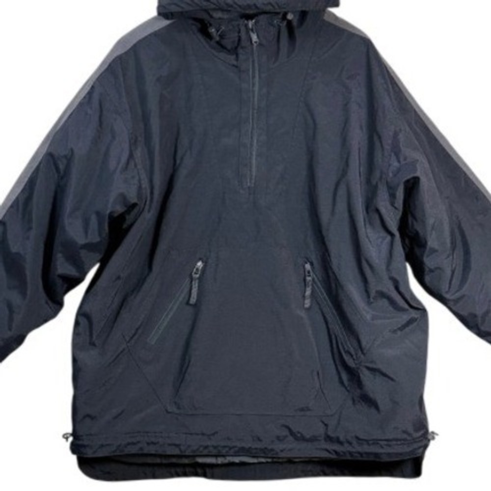 90s Gap Mens Anorak Jacket L Black Fleece Lined Quarter Zip Hooded Gorpcore Vtg - Picture 3 of 7